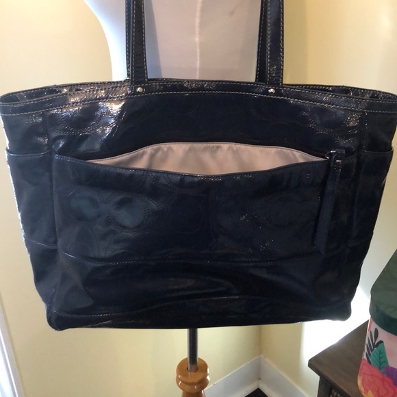Coach Navy Patent Leather Logo Shoulder Bag - Picture 8 of 12